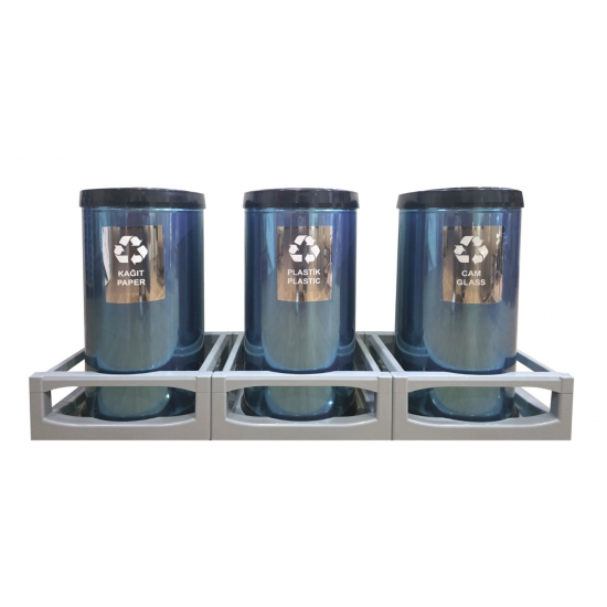 Set 3 cosuri pentru colectare selectiva, din inox, cu capac batant, 45L/recipient
