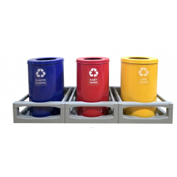 Set 3 cosuri colectare selectiva din metal vopsit, 35L/recipient