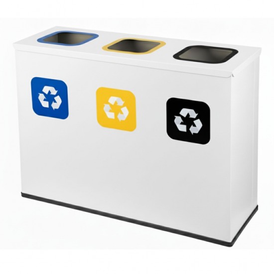Coș de reciclare alb cu 3 compartimente 3x60L – 180 litri