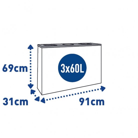 Coș de reciclare alb cu 3 compartimente 3x60L – 180 litri