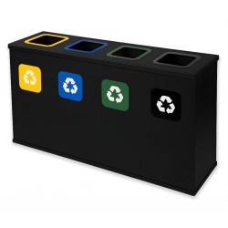 Coș de reciclare negru otel cu acoperire organica, cu 4 compartimente 4x60L – 240 litri