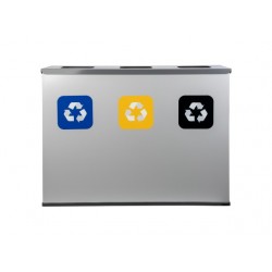 Coș de reciclare gri otel cu acoperire organica, cu 3 compartimente 3x60L – 180 litri