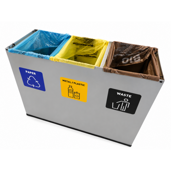 Coș de reciclare gri cu 3 compartimente 3x60L – 180 litri Coș de reciclare gri cu 3 compartimente 3x60L – 180 litri