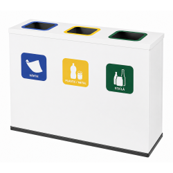 Coș de reciclare alb otel cu acoperire organica, cu 3 compartimente 3x60L – 180 litri
