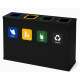 Coș de reciclare negru otel cu acoperire organica, cu 4 compartimente 4x60L – 240 litri