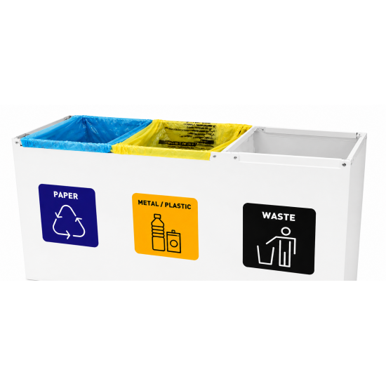 Coș de reciclare alb cu 3 compartimente 3x60L – 180 litri