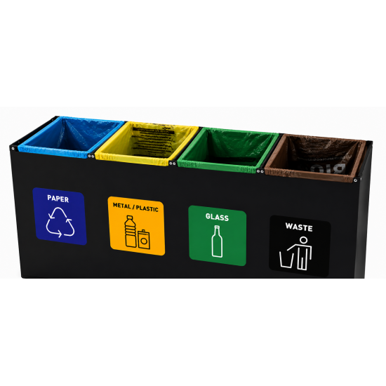 Coș de reciclare negru cu 4 compartimente 4x60L – 240 litri Coș de reciclare negru cu 4 compartimente 4x60L – 240 litri