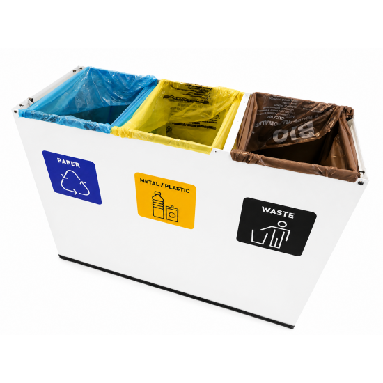 Coș de reciclare alb cu 3 compartimente 3x60L – 180 litri