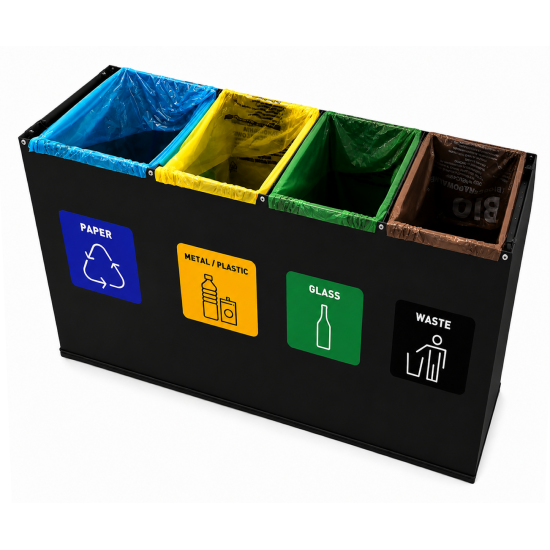 Coș de reciclare negru cu 4 compartimente 4x60L – 240 litri Coș de reciclare negru cu 4 compartimente 4x60L – 240 litri