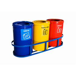 Set 3 cosuri colectare selectiva din metal vopsit, 35L/recipient
