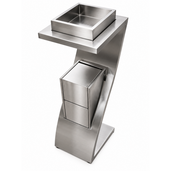 Cos de gunoi din inox cu scrumiera, pentru spatii profesionale