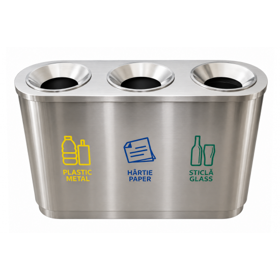 Cos de gunoi pentru colectare selectiva din inox cu 3 compartimente