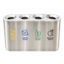 Cos de gunoi pentru colectare selectiva din inox, 4 compartimente