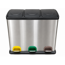 Cos de gunoi pentru colectare selectiva, inox, cu 3 compartimente si pedale, 3 x 20 L