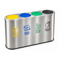 Cos de gunoi pentru colectare selectiva din inox, 4 compartimente, capace colorate
