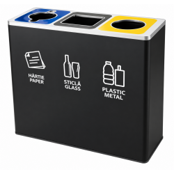 Cos de gunoi negru pentru colectare selectiva, 3 compartimente