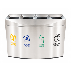 Cos gunoi modern pentru colectare selectiva din inox, 4 compartimente