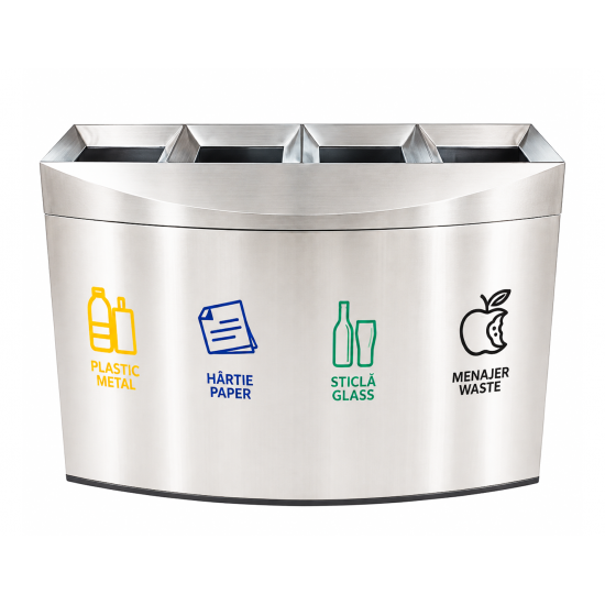 Cos gunoi modern pentru colectare selectiva din inox, 4 compartimente