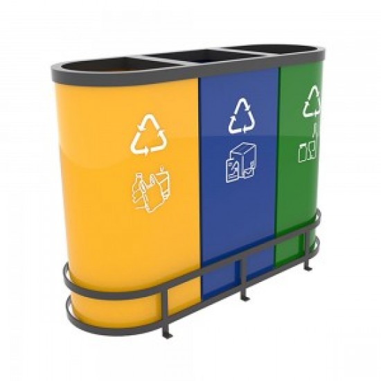 Set cosuri de reciclare din metal ultra rezistent, MALMO B, Best-seller, 3x60L, 95x33x70 cm