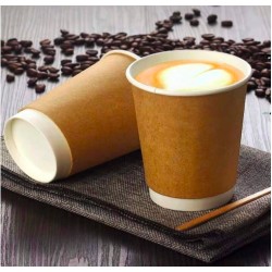 Pahare de carton kraft cu perete dublu 12 oz, 25 buc/set