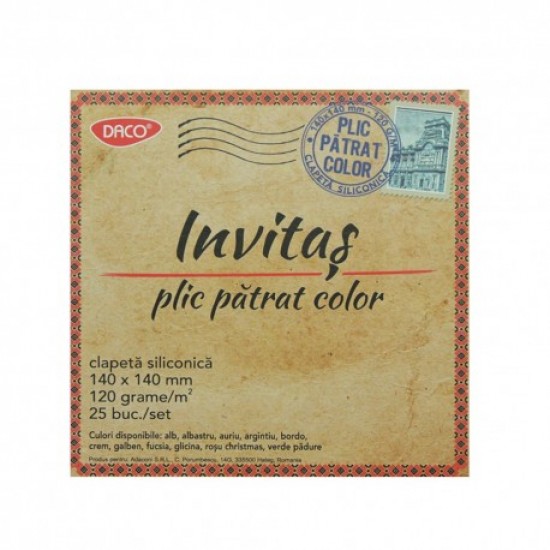 Plic 14x14 cm patrat color siliconic daco pc1414a Plic 14x14 cm patrat color siliconic daco pc1414a