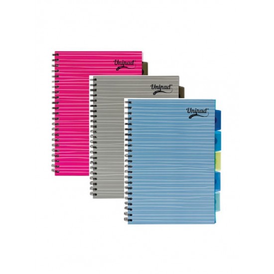 Set 3 caiete cu spirala si separatoare UniPads, A4, dictando, 200 pag, roz, albastru, gri