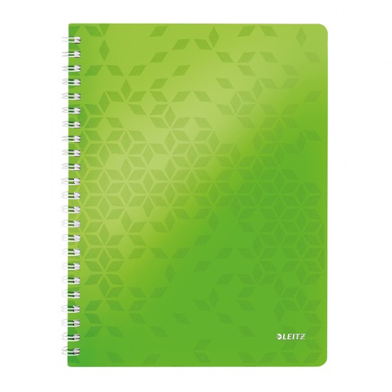 Caiet de birou Leitz WOW, PP, A4, cu spira, dictando, verde metalizat Caiet de birou Leitz WOW, PP, A4, cu spira, dictando, verde metalizat