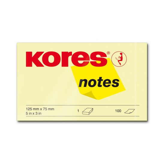 Notite adezive, Kores, 125 x 75 mm, galben, 100 file Notite adezive, Kores, 125 x 75 mm, galben, 100 file