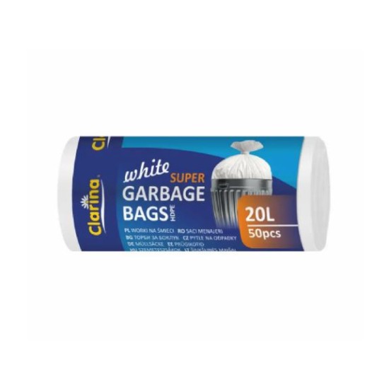 Saci menaj HDPE, 20L, alb, 7 microni, 50 bucati/rola