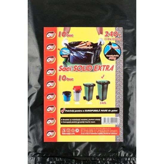 Saci menaj SOLID EXTRA, 240L, negru, 110x125 cm, 10 buc/pachet, Oti