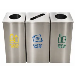 Cos de gunoi pentru colectare selectiva din inox, cu 3 compartimente, 3x60L