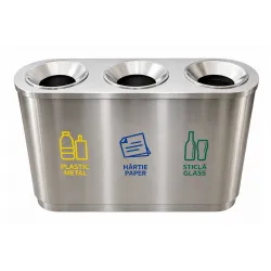 Cos de gunoi pentru colectare selectiva din inox cu 3 compartimente, 3x60L