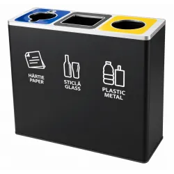 Cos de gunoi negru pentru colectare selectiva, 3 compartimente, 3x60L
