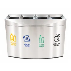 Cos gunoi modern pentru colectare selectiva din inox, 4 compartimente, 3x60L