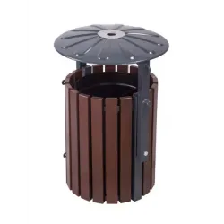 Cos stradal pentru gunoi, Maro, Metal si Lemn, 40 L