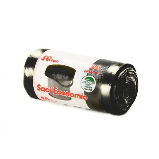 Saci menaj ECONOMIC 35L, negru, 50x60 cm., 50 buc./rola Saci menaj ECONOMIC 35L, negru, 50x60 cm., 50 buc./rola